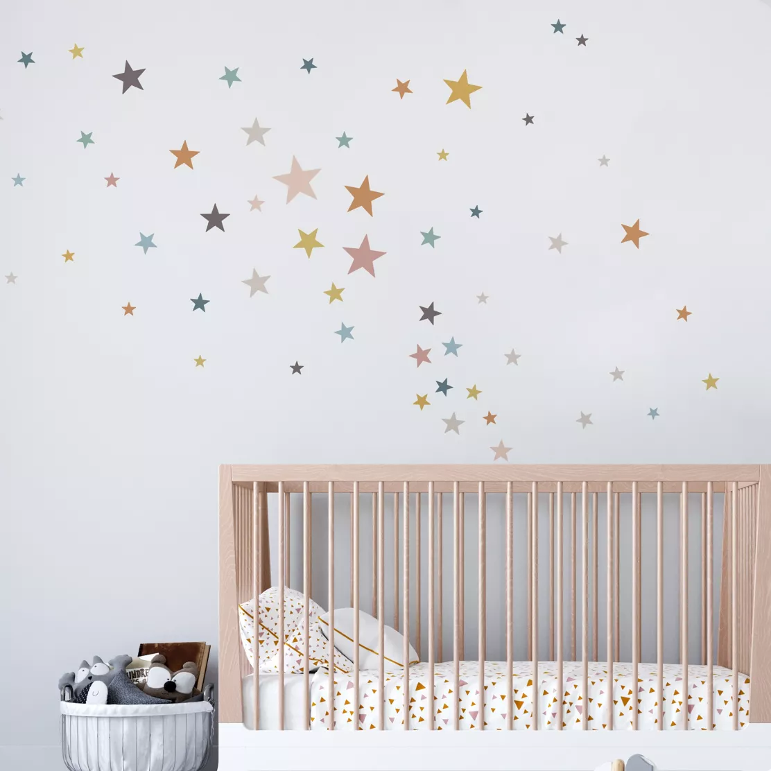 muurstickers sterren pastel kleuren kinderkamer
