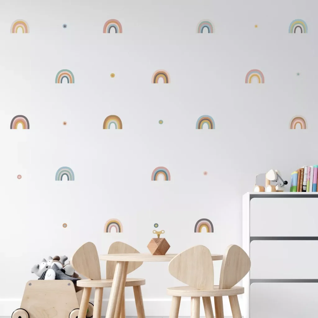 muurstickers regenboog regenboogjes pastel kinderkamer