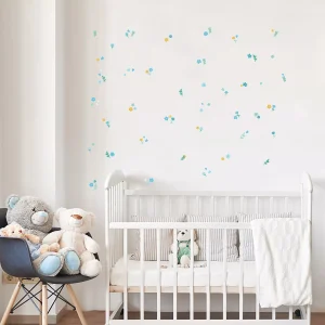 muurstickers bloemetjes blauw en geel