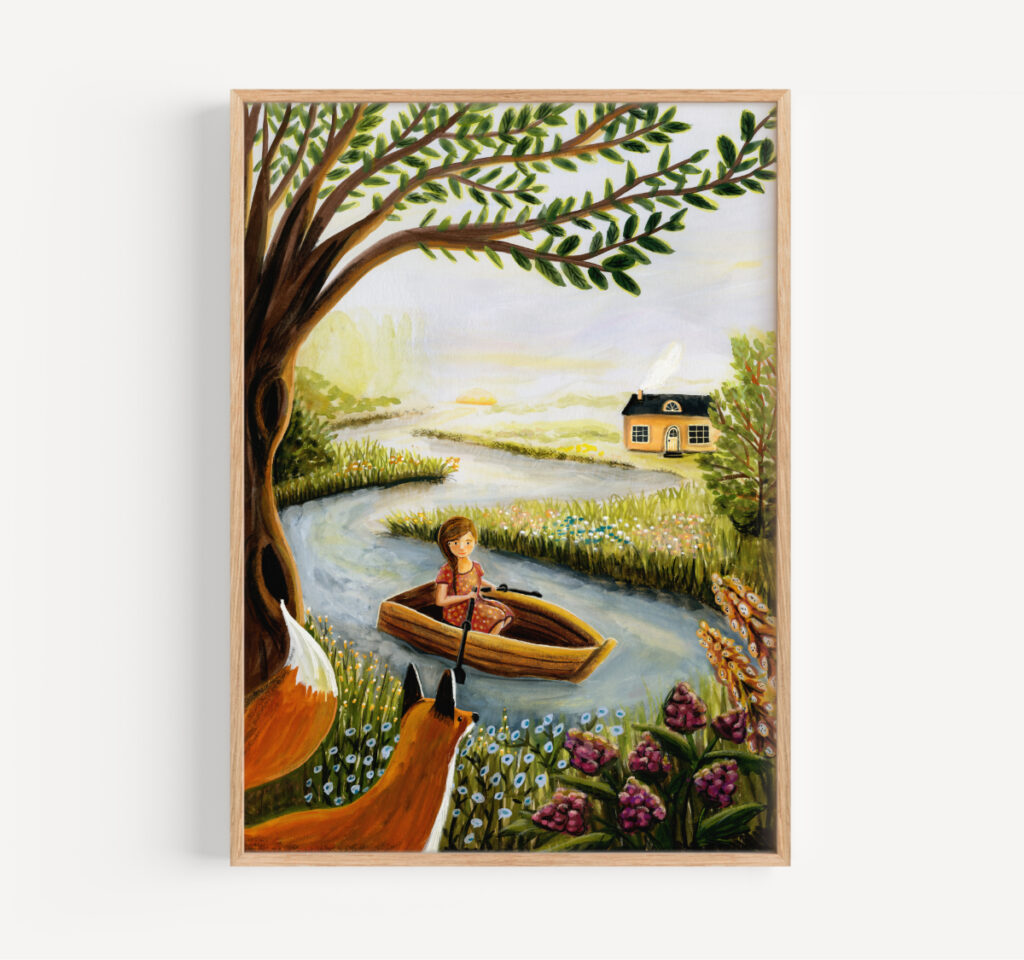 poster artprint rivier boot vos