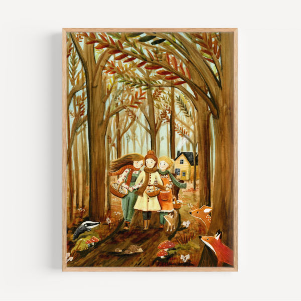 poster kinderkamer bos paddestoelen herfst kleuren